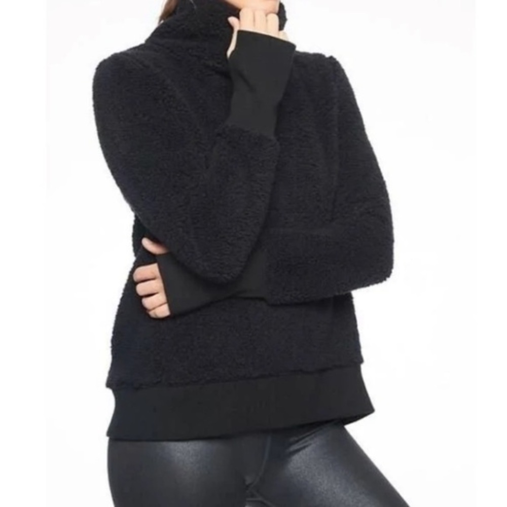 Athleta Nirvana Sherpa Funnel Neck Sweatshirt Pullover Black Mock size Small